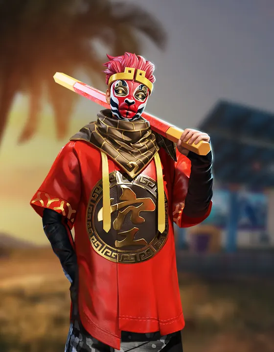 Survivor in a red mask outfit